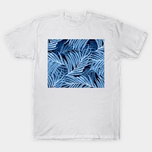 Vintage Palm Leaves white on blue T-Shirt